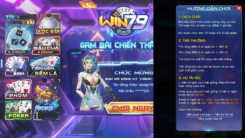 Thông tin cách chơi và trả thưởng tài xỉu tại cổng game Win79